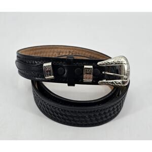USA Made Western Leather Belt Size 38 Black Tooled Cowboy Rodeo Interchangeable